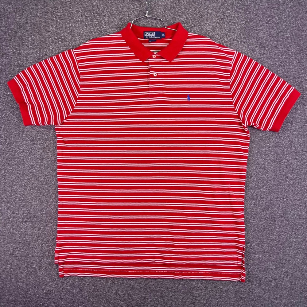 Polo Ralph Lauren Polo Shirt Mens XL Red Striped Classic Casual Cotton Pique